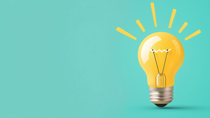 Lightbulb with lightning bolts, energy of bright ideas, flat design illustration, with copy space