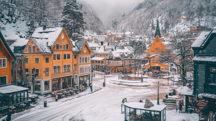 Wall Mural - A town with a lot of snow on the ground