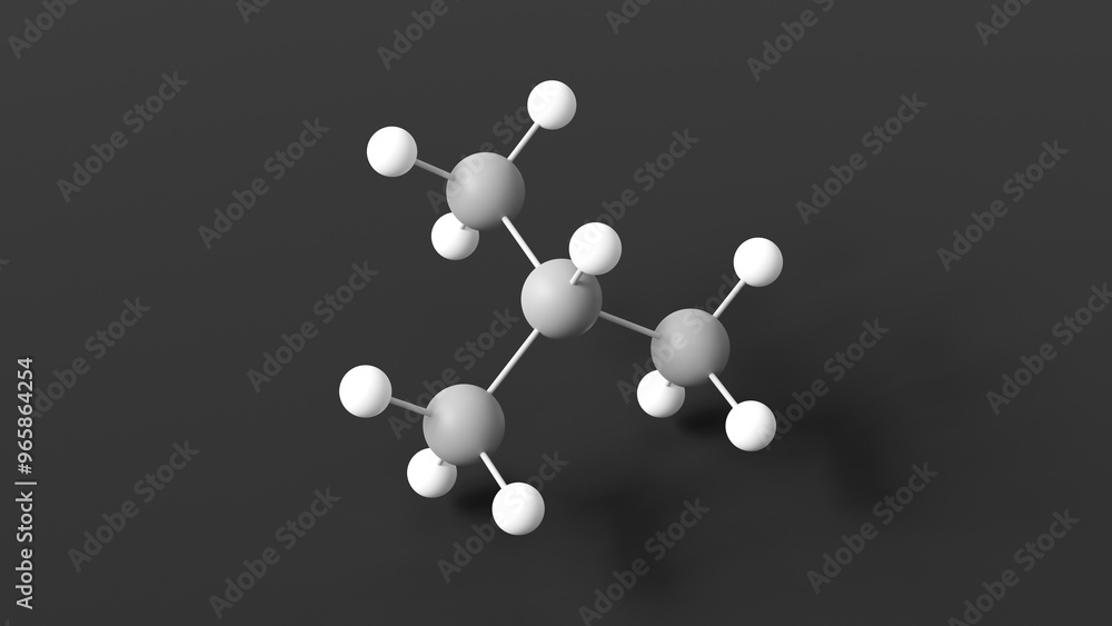 isobutane molecule 3d, molecular structure, ball and stick model