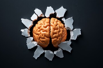 Wall Mural - Brain unlocking hidden potential as it pushes past its perceived limits, breaking through barriers of doubt and fear