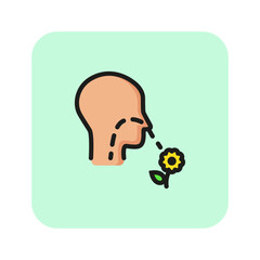 Sticker - Pollen allergy line icon. Plant, smell, flower. Healthcare concept. Can be used for topics like perception, symptom, treatment