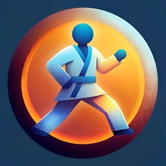 Dynamic 3D icon of a martial arts practitioner performing kata.