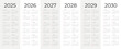 © elena_garder - Simple calendar set for 2025 2026 2027 2028 2029 2030 years. Editable vertical vector calender