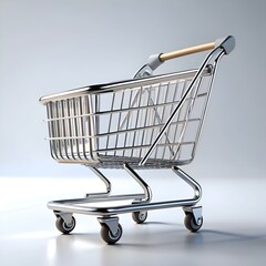 A clean. modern 3D rendering of a classic shopping cart.