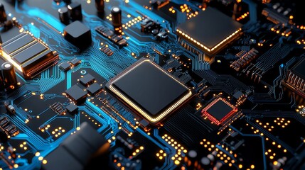 A 3D rendering of digital binary data and a circuit board. An abstract background showing a cyber security concept.