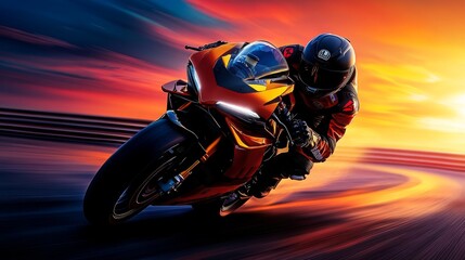 Motorcycle Rider Racing at Sunset