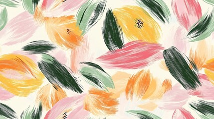 Sticker - Whimsical Watercolor Garden: A seamless pattern of vibrant, hand-painted floral brushstrokes in playful hues of pink, yellow, and green dance across a cream backdrop, evoking a sense of joy and spring