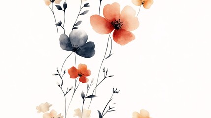 Wall Mural - Watercolor Floral Bouquet: A delicate and vibrant watercolor illustration of a bouquet of flowers in shades of orange, blue, and yellow, perfect for adding a touch of natural beauty to your design 