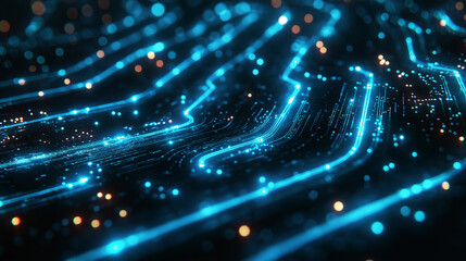 A blue and orange line of lights that are connected to each other