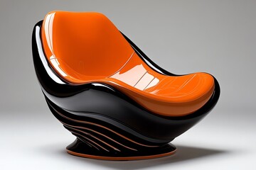 Retro chair with futuristic, molded plastic design reminiscent of the space-age enthusiasm of the 1960s