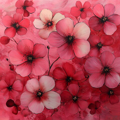 Wall Mural - A painting of a bunch of red and white flowers