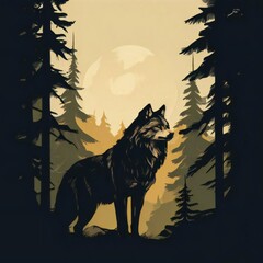  howling wolf silhouette by full moon forest, wolf tattoo, wolf illustration vector, wolf howling, wolf vector