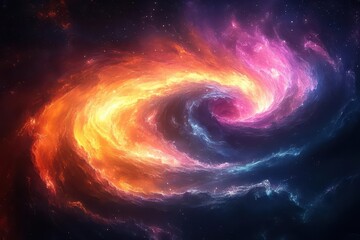 abstract digital artwork featuring swirling luminous tendrils of light in vibrant colors against a deep space background evoking cosmic energy and creation