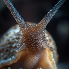 Canvas Print - Close-up of a snail's head, showing its textured body and retracted tentacles.