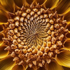 Poster - Close-up of a sunflower's center showing the intricate details of the seeds and petals.