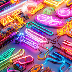 neon lights colorful bright signs glowing art background display electric night design vibrant creative urban installation aesthetic modern nightlife artistic retro 