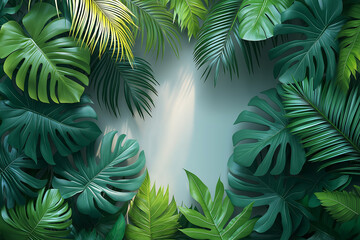 Wall Mural - A lush green jungle with a large leafy plant in the center