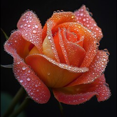 Sticker - Close-up of an orange rose with dew drops.