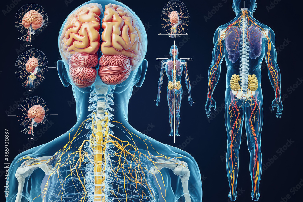 image showcases detailed illustration of human nervous system ...