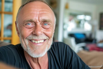 Beautiful smiling senior caucasian man looking at the camera.. close up face headshot