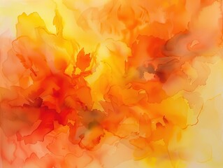 Wall Mural - abstract watercolor painting with vibrant orange and yellow hues blending seamlessly fluid brushstrokes create dynamic energetic composition evoking warmth and creativity