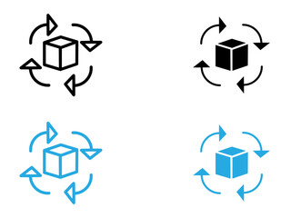 Supply chain process icon black and white vector outline sign