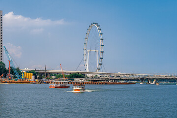 View of Marina Bay Sands in Singapore. City landscape at day blue sky. Travel concept