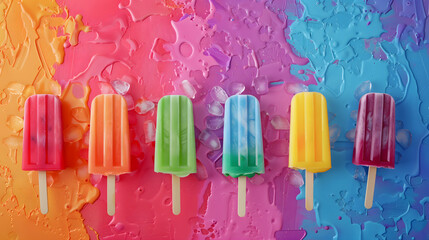 Rainbow Popsicles ice cream A Sweet Journey to Summer with colorfull backgroud