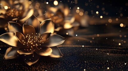 Gold floral design glowing brightly on dark background picture