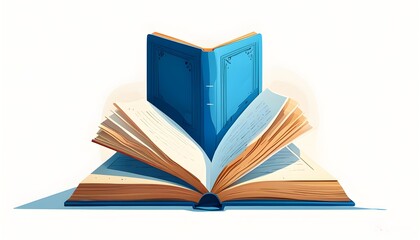 Minimalist illustration of a closed blue book against a white background, symbolizing education, literature, and reading material in a clean design concept.