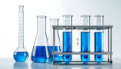 Chemistry Experiment with Blue Liquid in Test Tube on White Background, Ideal for Science Themes, Educational Content, and Design Elements