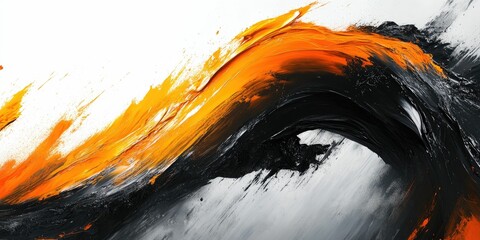 Wall Mural - Abstract orange and black wave design on a white background.