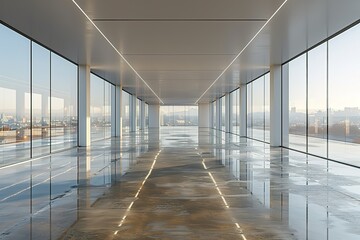 Wall Mural - A large, empty room with a lot of windows and a shiny floor