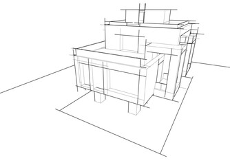 Poster - Architectural sketch of a building 3d illustration