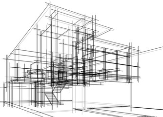 Wall Mural - Architectural sketch of a building 3d illustration