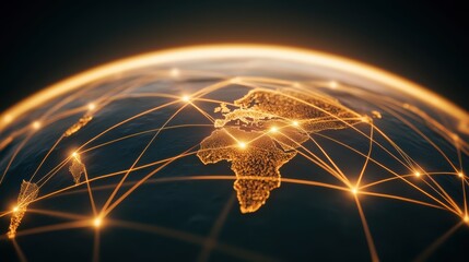 Wall Mural - abstract representation of global expansion with lines connecting different parts of the world, glow