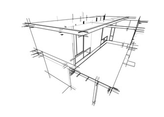 Poster - Architectural sketch of a building 3d illustration