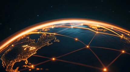 Wall Mural - abstract representation of global expansion with lines connecting different parts of the world, glow