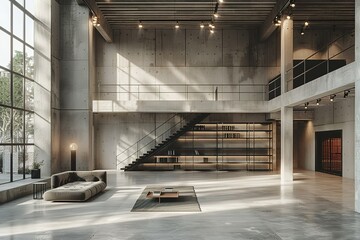 Wall Mural - A large, empty room with a couch and a coffee table