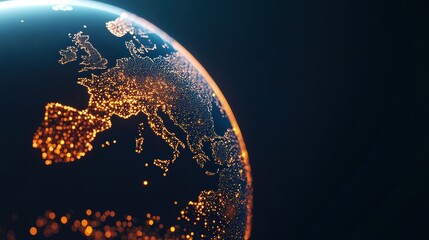 Wall Mural - digital globe with bright, interconnected points representing global growth and connectivity in tech