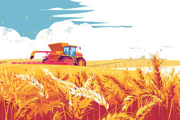 Harvesting Wheat in a Rural Landscape isolated