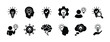 © Vilogsign - Business idea flat icon set. Containing innovation, light bulb, creativity, inspiration, brainstorm, intelligence, thinking, invention, creative, solution, mind. Vector illustration