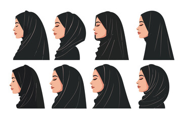 Portrait of arabic women with Different Hair set isolated