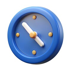 3D rendered clock icon with a blue face and white hand. perfect for time management. scheduling. and productivity apps.