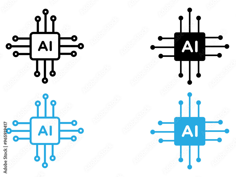 Artificial intelligence icon black and white vector outline sign Stock ...