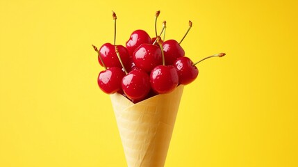 Wall Mural - Cherry fruit closeup on cone wrapped healthy real food organic ingredient