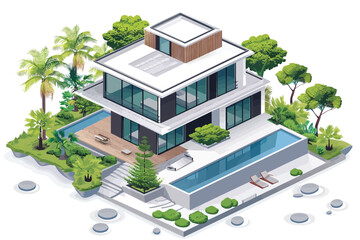 Wall Mural - Sustainable Eco-Friendly House Isometric Model isolated