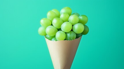 Wall Mural - Green grape fruit closeup organic natural snack healthy food on cone wrapped