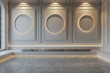 Wall Mural - A room with three white walls and three white circles on them