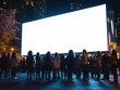 © Bijac - captivating night cityscape with a massive led billboard mockup commanding attention crowds of diverse onlookers gaze up at the blank display creating a scene of urban intrigue and anticipation